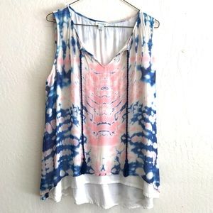 Sundance Tie Dye Whisper Tank Top w/ Tassels~Size M